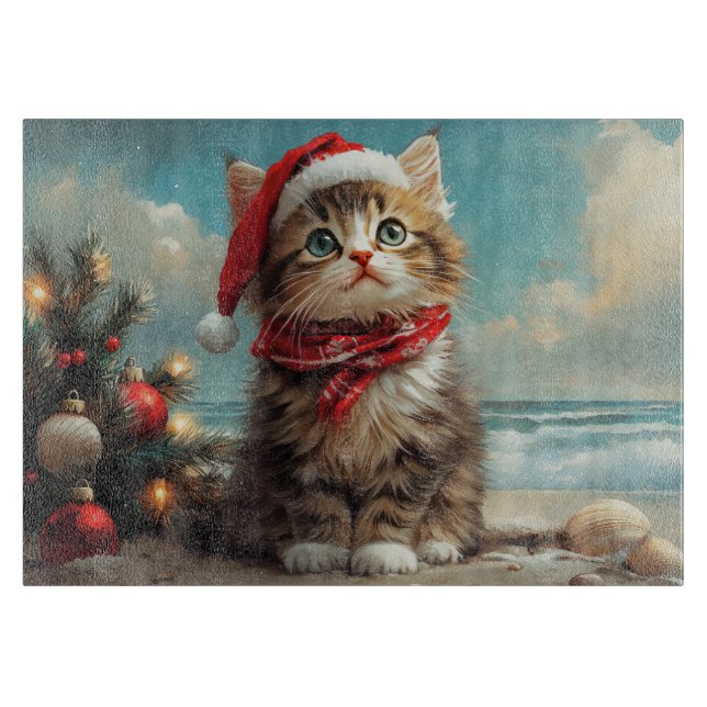 Siberian Cat Christmas Vintage Beach Cutting Board (Front)