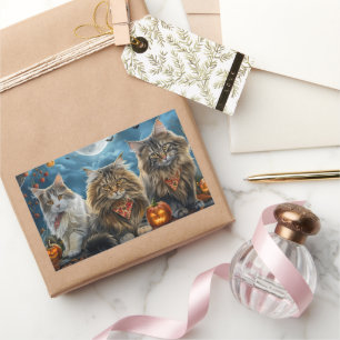 Siberian Cat Halloween Spooky Rectangular Sticker