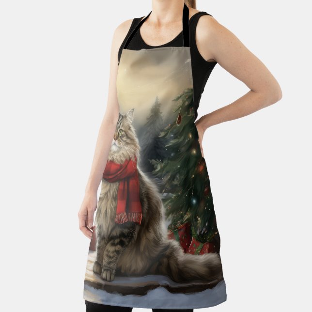 Siberian Cat in Snow Christmas Apron (Insitu)