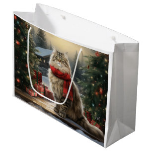 Siberian Cat in Snow Christmas Large Gift Bag