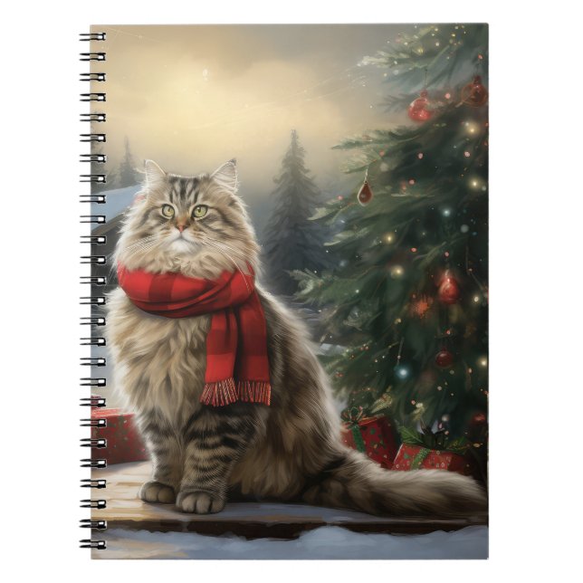 Siberian Cat in Snow Christmas Notebook (Front)