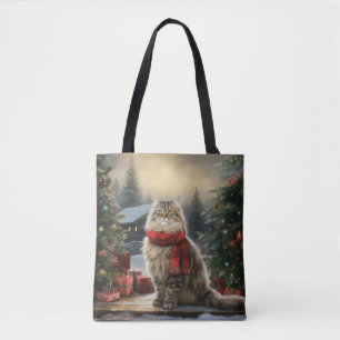 Siberian Cat in Snow Christmas Tote Bag