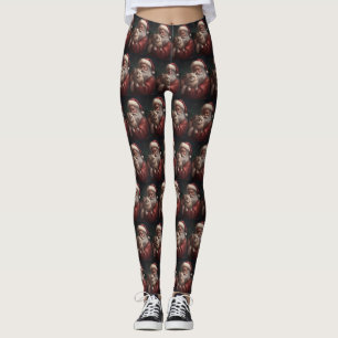 Siberian Cat With Santa Claus Festive Christmas  Leggings