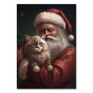 Siberian Cat With Santa Claus Festive Christmas Table Number