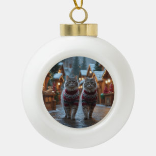 Siberian Cats Christmas Snow Holiday  Ceramic Ball Christmas Ornament