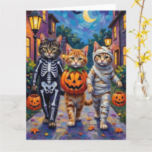 Siberian Cats Trick-or-Treating Halloween Costumes Card