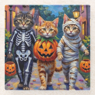 Siberian Cats Trick-or-Treating Halloween Costumes Glass Coaster