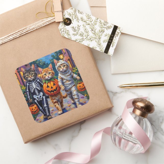 Siberian Cats Trick-or-Treating Halloween Costumes Square Sticker (Gifting)