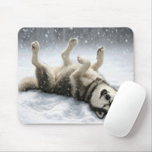 Siberian Huskey Making a Snow Angel Mouse Pad