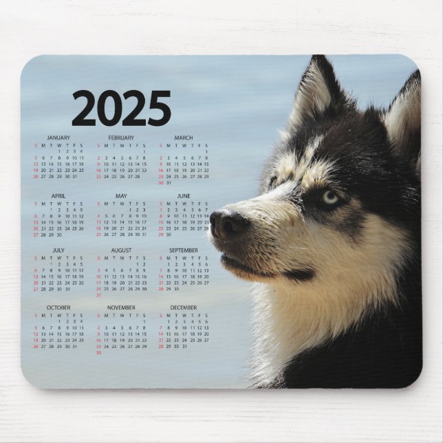 Siberian Husky 2025 Dog Calendar Mouse Pad (Front)