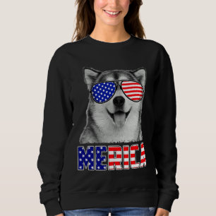 Siberian Husky 4th Of July Merica Usa Flag Dog  Me Sweatshirt