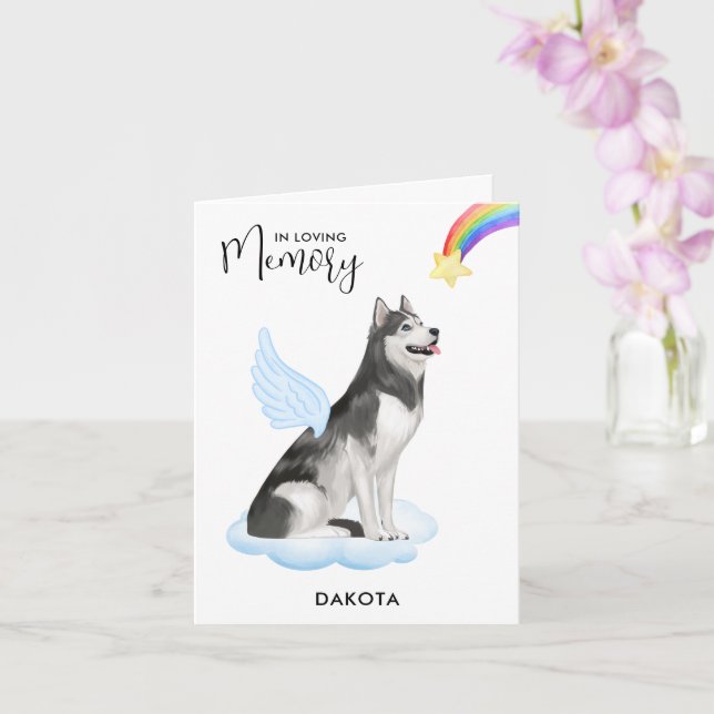 Siberian Husky Angel Dog Pet Loss Sympathy Card (Orchid)