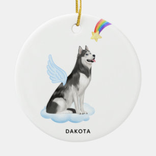Siberian Husky Angel Personalised Pet Dog Memorial Ceramic Tree Decoration