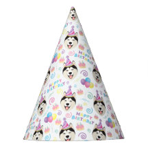 Siberian Husky Birthday Party Hat White