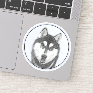 Siberian Husky (Black and White) Painting Dog Art