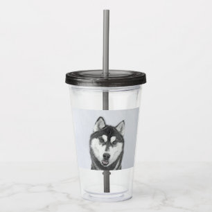 Siberian Husky (Black and White) Painting Dog Art Acrylic Tumbler