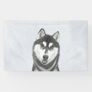 Siberian Husky (Black and White) Painting Dog Art Banner