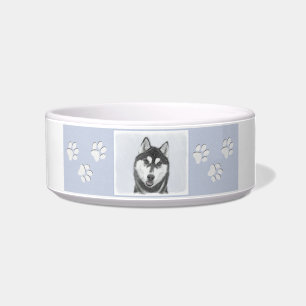Siberian Husky (Black and White) Painting Dog Art Bowl