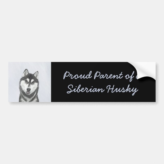 Siberian Husky (Black and White) Painting Dog Art Bumper Sticker (Front)
