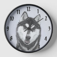 Siberian Husky (Black and White) Painting Dog Art
