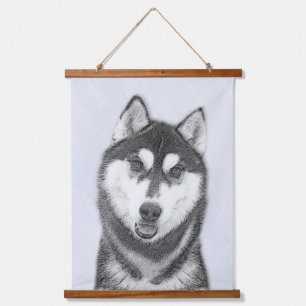 Siberian Husky (Black and White) Painting Dog Art Hanging Tapestry