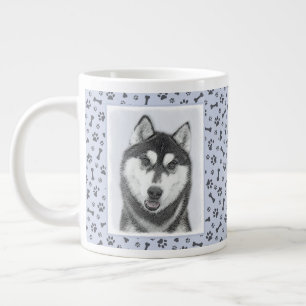 Siberian Husky (Black and White) Painting Dog Art Large Coffee Mug