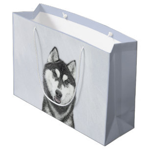 Siberian Husky (Black and White) Painting Dog Art Large Gift Bag