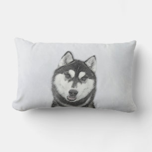 Siberian Husky (Black and White) Painting Dog Art Lumbar Cushion
