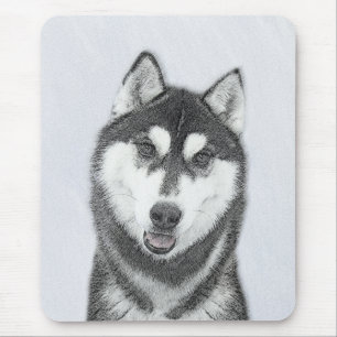 Siberian Husky (Black and White) Painting Dog Art Mouse Pad
