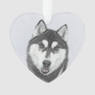 Siberian Husky (Black and White) Painting Dog Art Ornament
