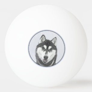 Siberian Husky (Black and White) Painting Dog Art Ping Pong Ball