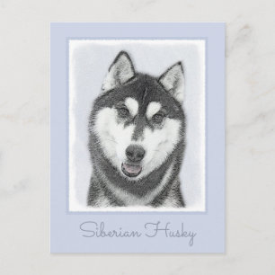 Siberian Husky (Black and White) Painting Dog Art Postcard