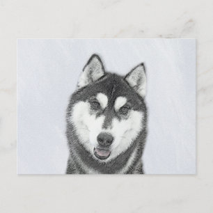 Siberian Husky (Black and White) Painting Dog Art Postcard