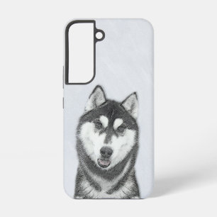 Siberian Husky (Black and White) Painting Dog Art Samsung Galaxy Case