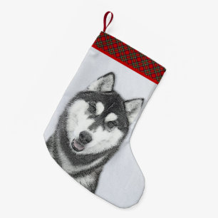 Siberian Husky (Black and White) Painting Dog Art Small Christmas Stocking