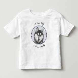 Siberian Husky (Black and White) Painting Dog Art Toddler T-Shirt