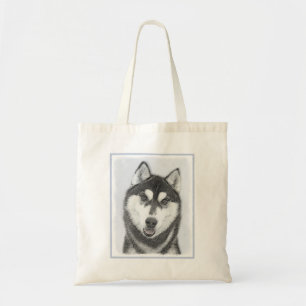 Siberian Husky (Black and White) Painting Dog Art Tote Bag