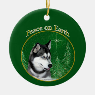 Siberian Husky (blk) Peace Ceramic Tree Decoration