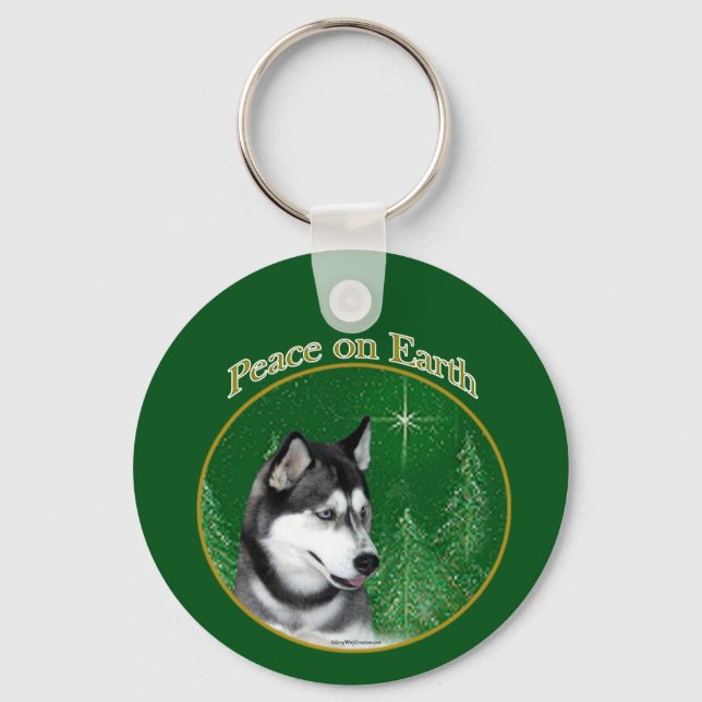Siberian Husky (blk) Peace Key Ring (Front)