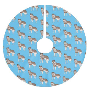 Siberian husky cartoon illustration brushed polyester tree skirt