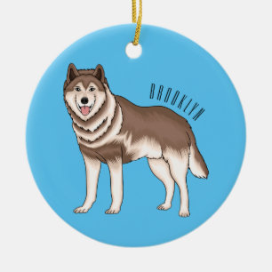 Siberian husky cartoon illustration ceramic tree decoration