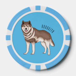Siberian husky cartoon illustration  poker chips