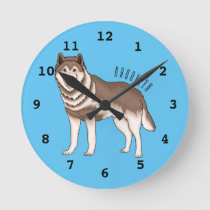 Siberian husky cartoon illustration  round clock