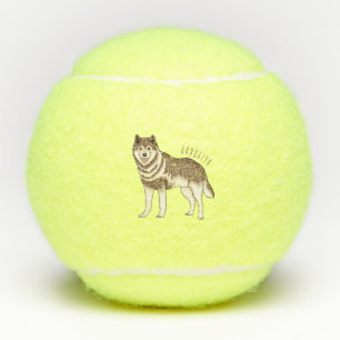 Siberian husky cartoon illustration tennis balls