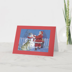 Siberian Husky Christmas Card Santa Snowman