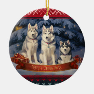 Siberian Husky Christmas Ceramic Tree Decoration