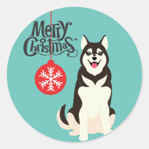 Siberian Husky Christmas  Classic Round Sticker