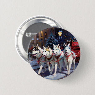 Siberian Husky Christmas Festive Season 6 Cm Round Badge