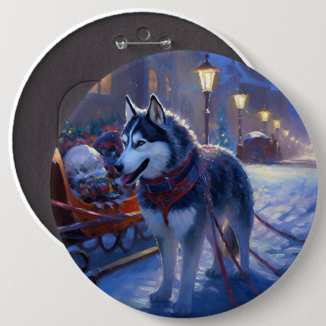Siberian Husky Christmas Festive Season 6 Cm Round Badge (Front & Back)