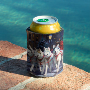 Siberian Husky Christmas Festive Season  Can Cooler
